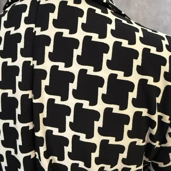 Laundry by Shelli Segal Size 2  Black & White blue bow Geometric Print Dress - Picture 11 of 12